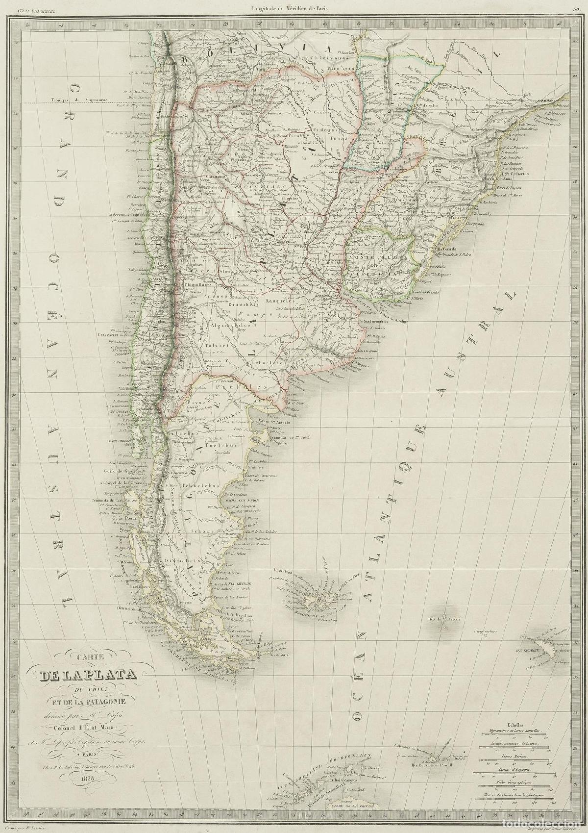 Art: Carte de la Plata du Chili et de la Patagonie - Lapie