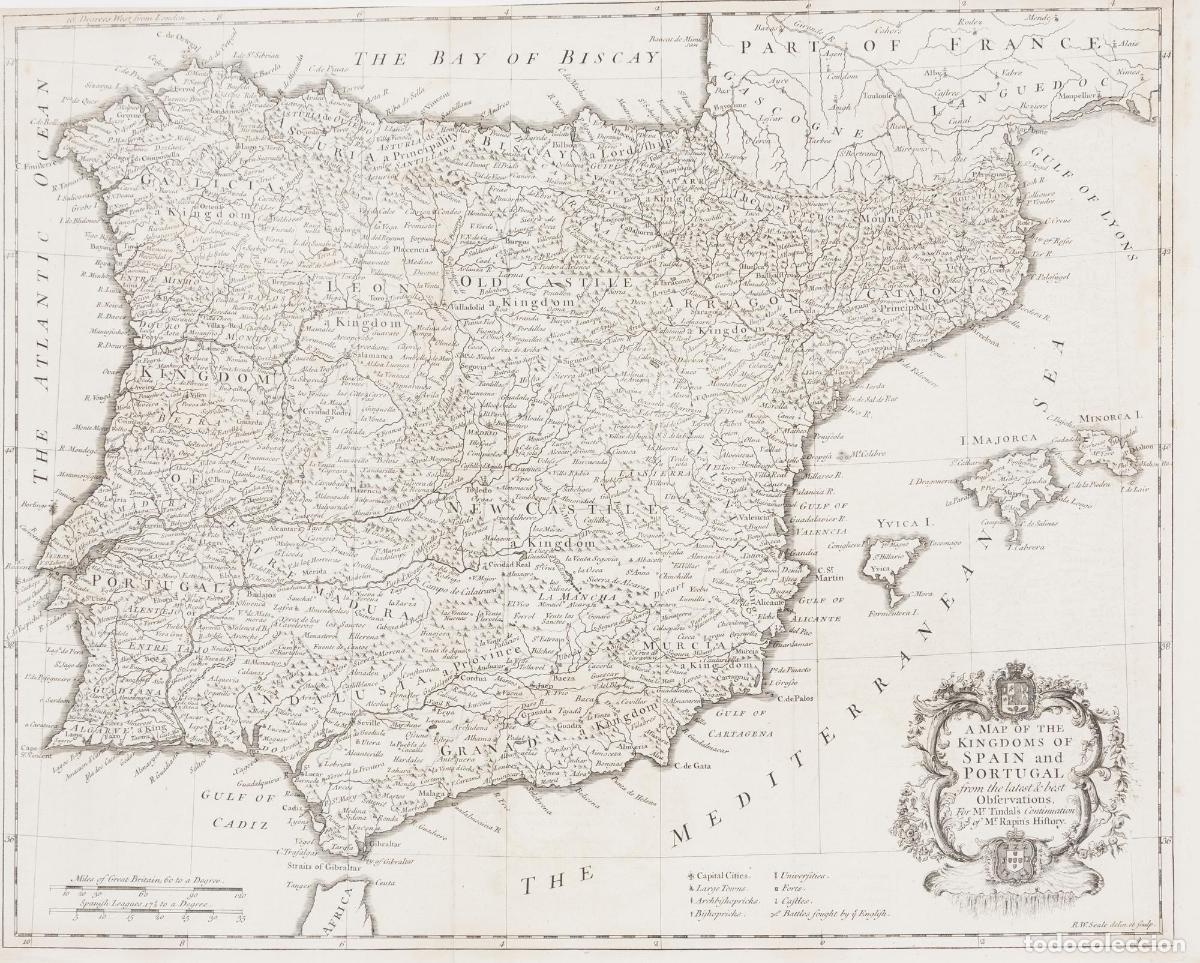 Art: A Map of the Kingdoms of Spain and Portugal - Tindal / Rapin