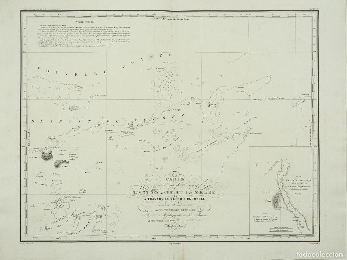 Art: Mapa de Chile: [Australia, Torres Strait] Carte de la route des Corvettes l'Astrolabe et la Z&eacute;l&eacute;e &agrave;