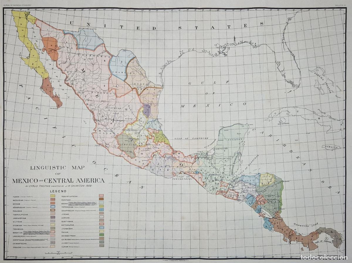 Art: Linguistic Map of Mexico and Central America by Cyrus Thomas&hellip; 1909 - Thomas, Cyrus