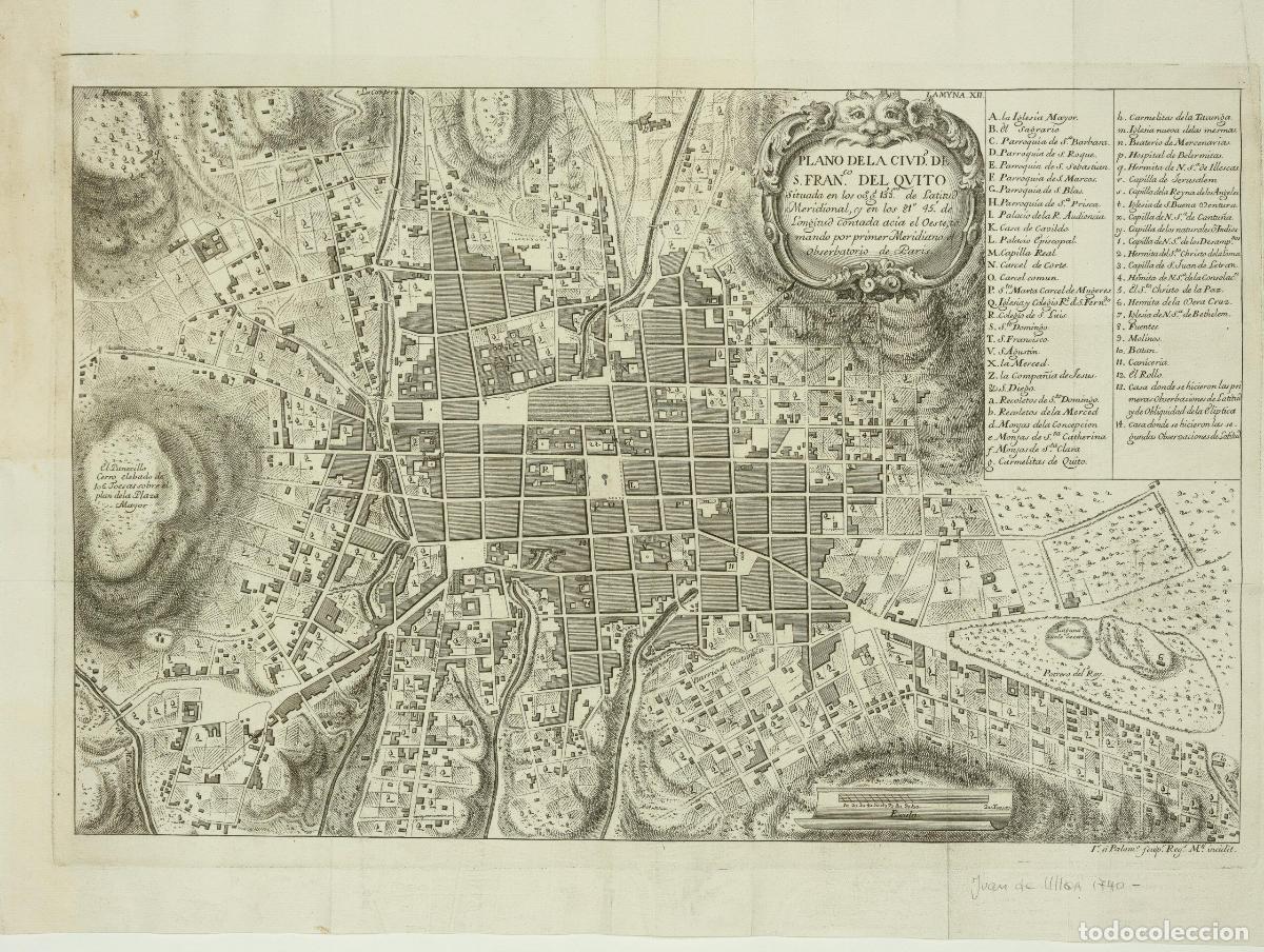 Art: Plano de Quito, Ecuador: Plano de la ciuda de S. Franco del Quito - Ulloa / Juan