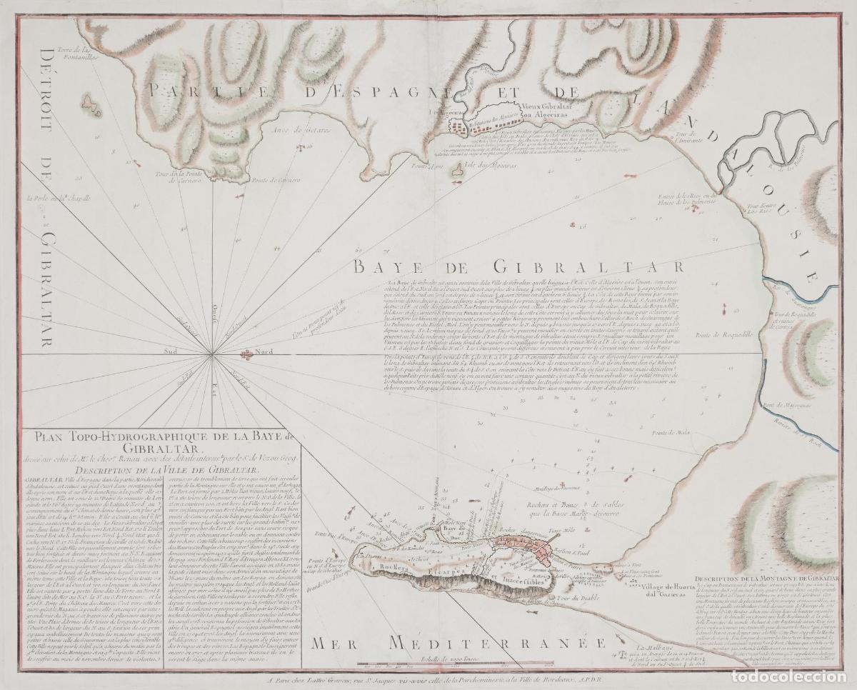 Art: Plan Topo-Hydrographique de la Baye de Gibraltar - Renau / Lattr&eacute;