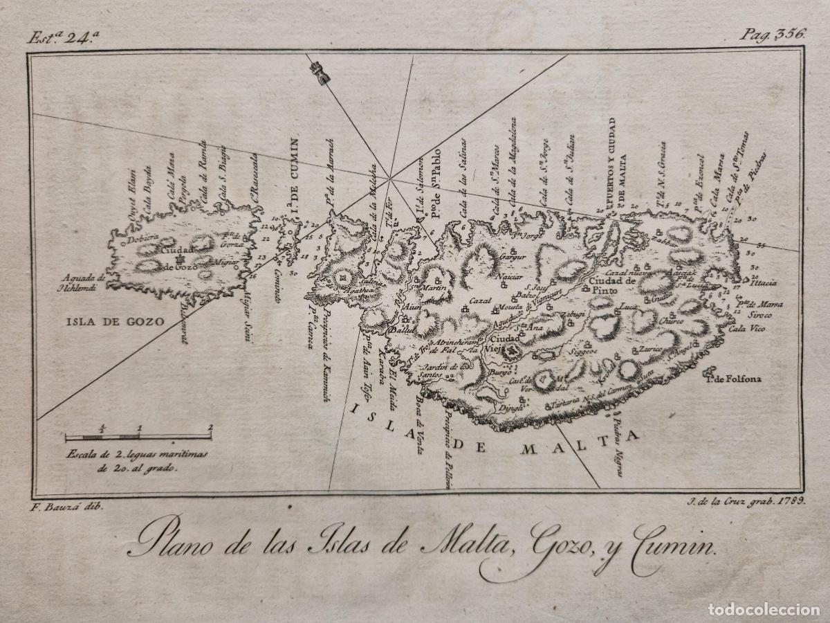 Art: Plano de las Islas de Malta, Gozo, y Cumin - Bauz&aacute;, Felipe / De La Cruz Cano, Juan
