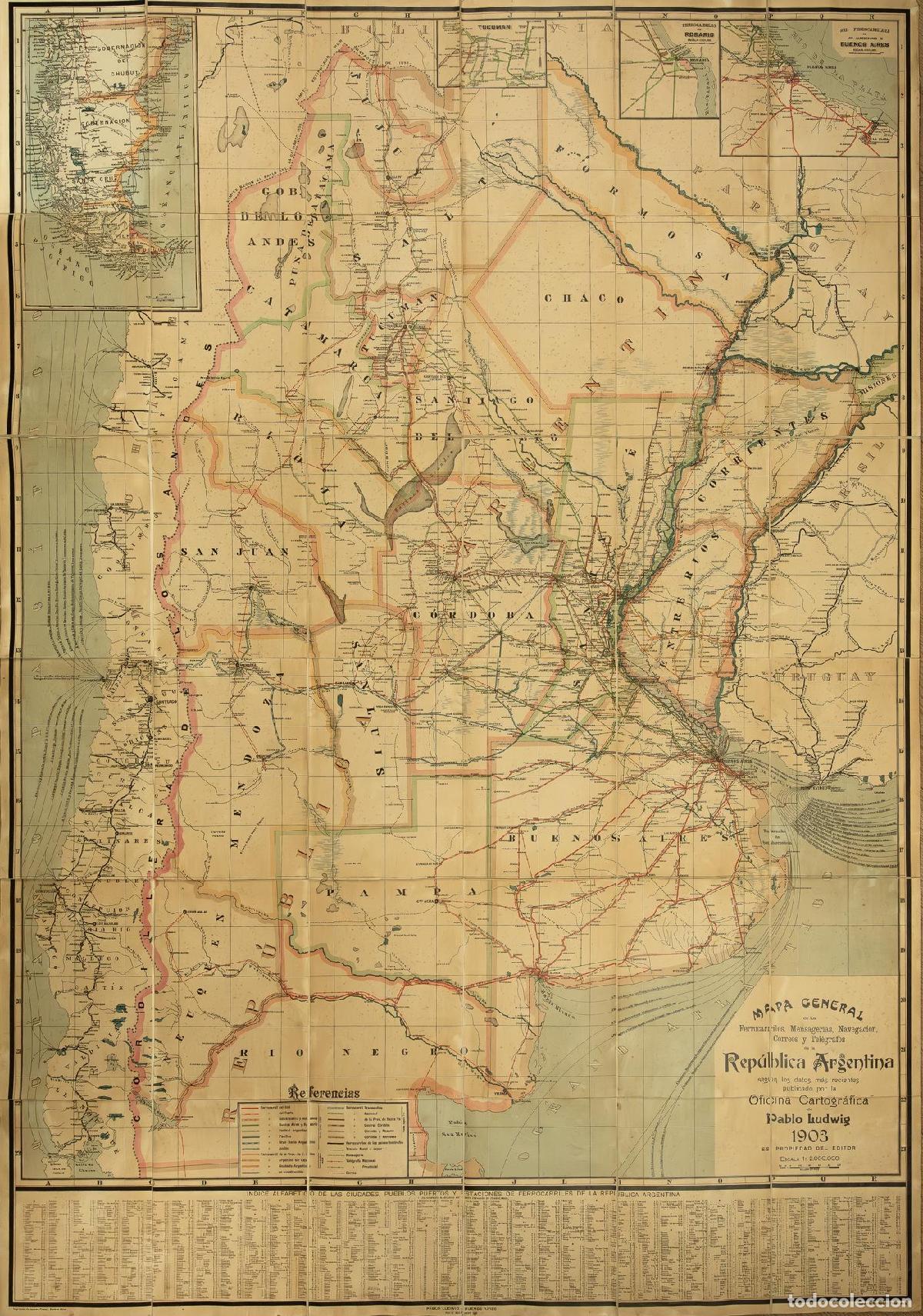 Art: Mapa General de los Ferrocarriles, Mensagerias, Navegaci&oacute;n, Correos y Tel&eacute;grafos de la Rep&uacute;blica Arg