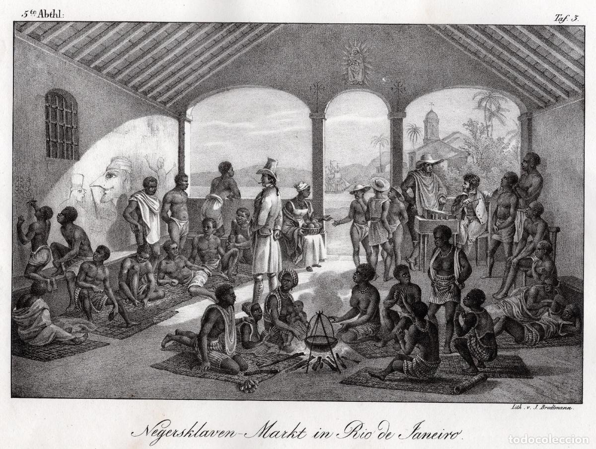 Arte: Negersklaven-Markt in Rio de Janeiro [Black slave market in Rio de Janeiro, Slave Trade, Brasil / Br