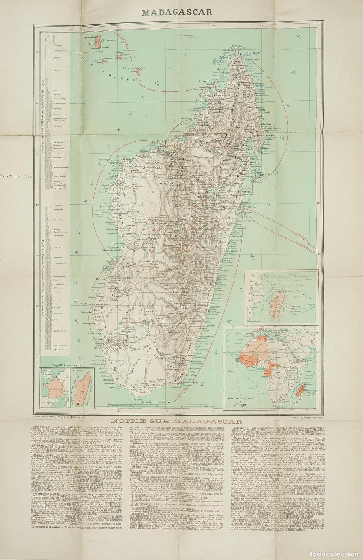 Arte: Carte de l'&iuml;le de Madagascar (Notice sur Magadagascar) - H Le Soudier Editeur