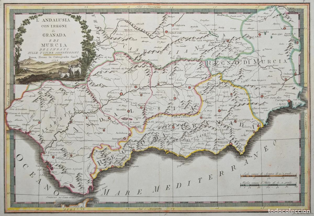 Arte: L'Andalusia con i regni di Granada e di Murcia... 1794 - Cassini, Giovanni Maria