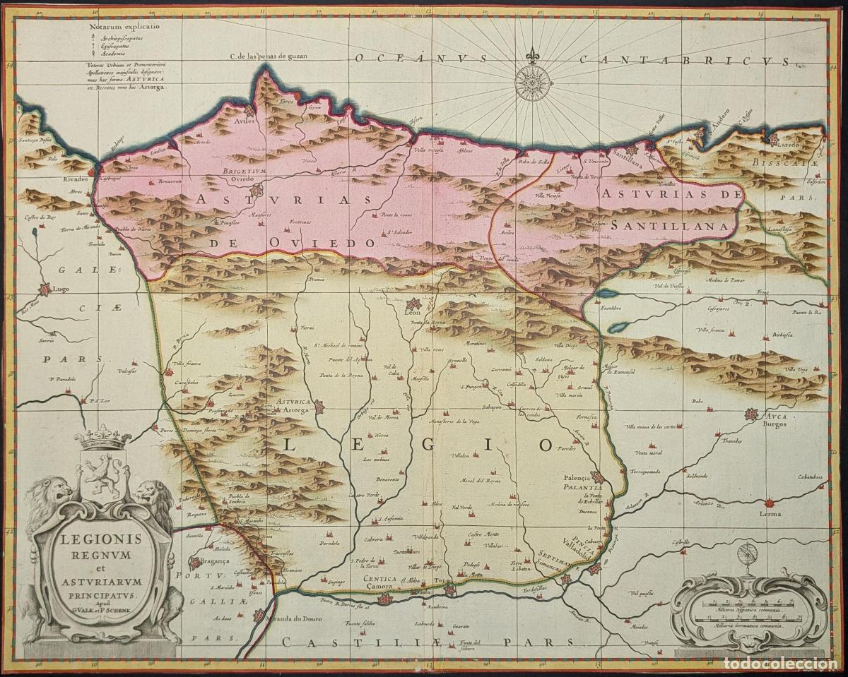 Arte: Legionis Regnum et Asturiarum Principatus [mapa de Le&oacute;n y Asturias] - Schenk, Pieter; Valk, Gerard