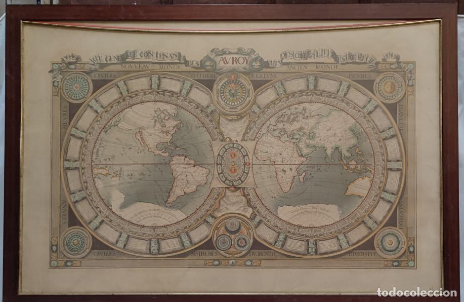 Arte: MAPA MUNDI AV. ROY NOVVEAV ACIEN MONDE, LUNA, ETC, 115 X 77,5 CM