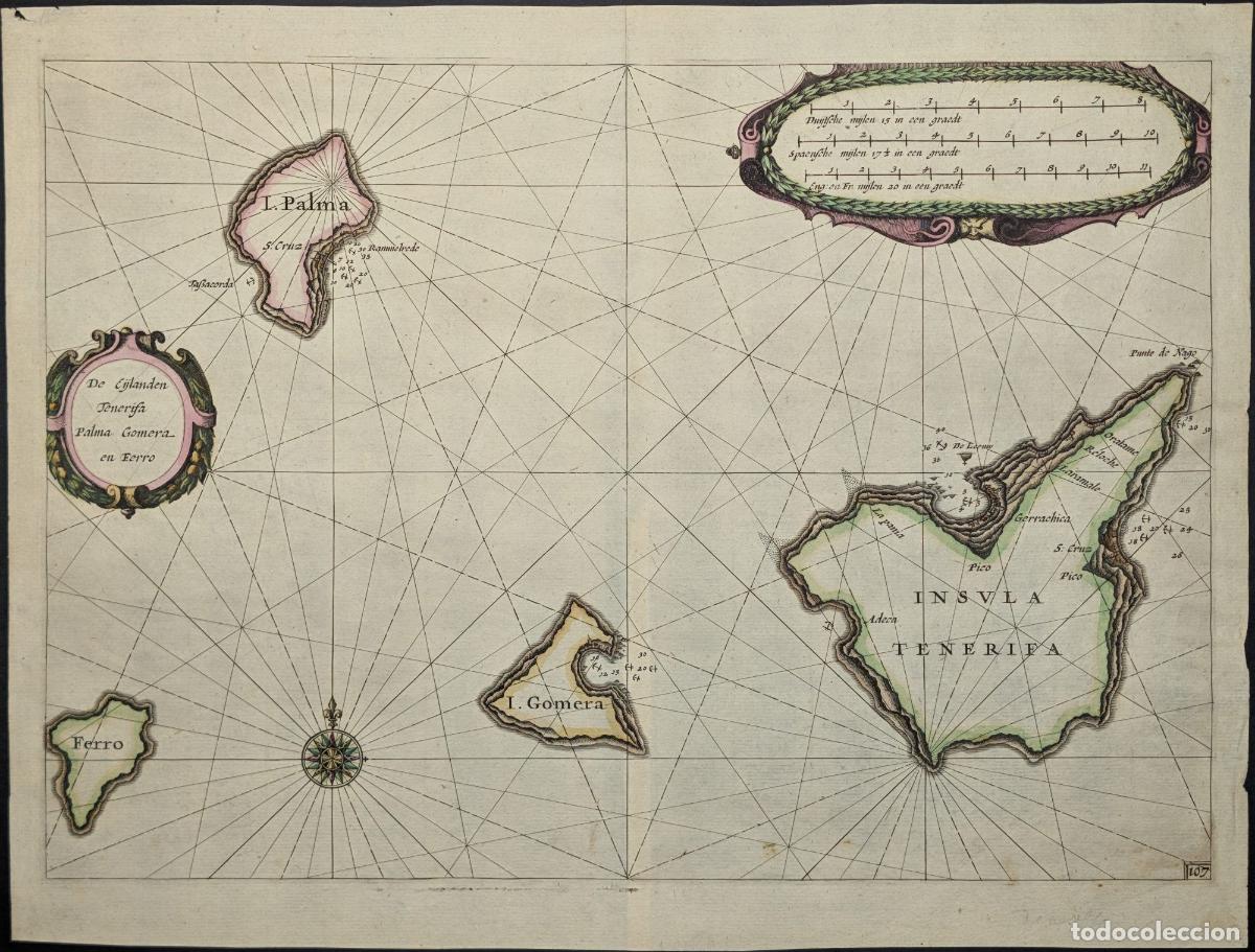 Arte: Mapa de las Islas Canarias occidentales: De Eijlanden Tenerifa Palma Gomera en Ferro - Blaeu, Willem