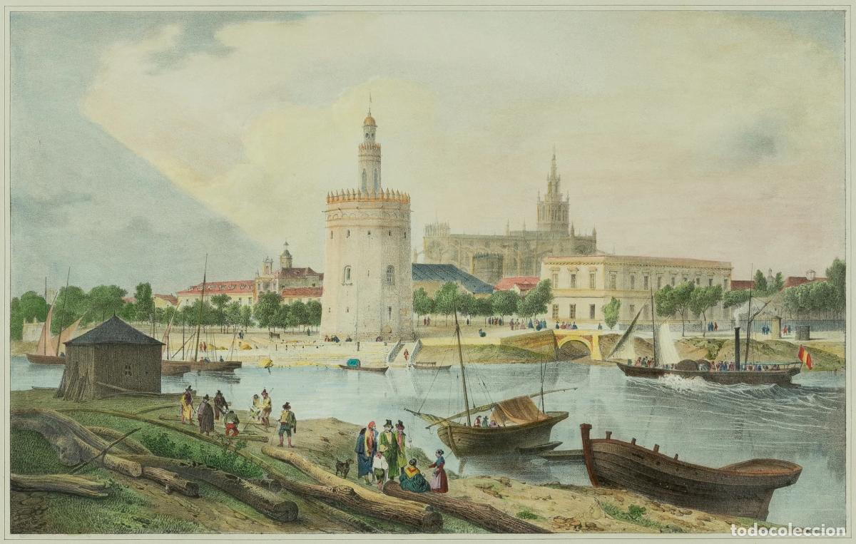 Arte: Sevilla - Tomada desde los Remedicos - Chapuy, Nicolas-Marie-Joseph
