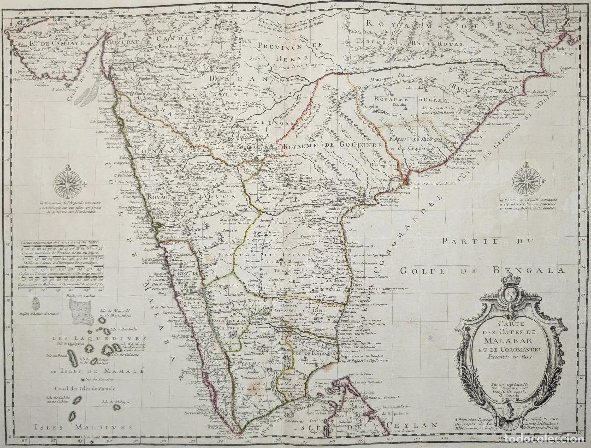 Arte: Carte des C&ocirc;tes de Malabar et du Coromandel Pr&eacute;sent&eacute;e au Roy - Delisle, Guillaume