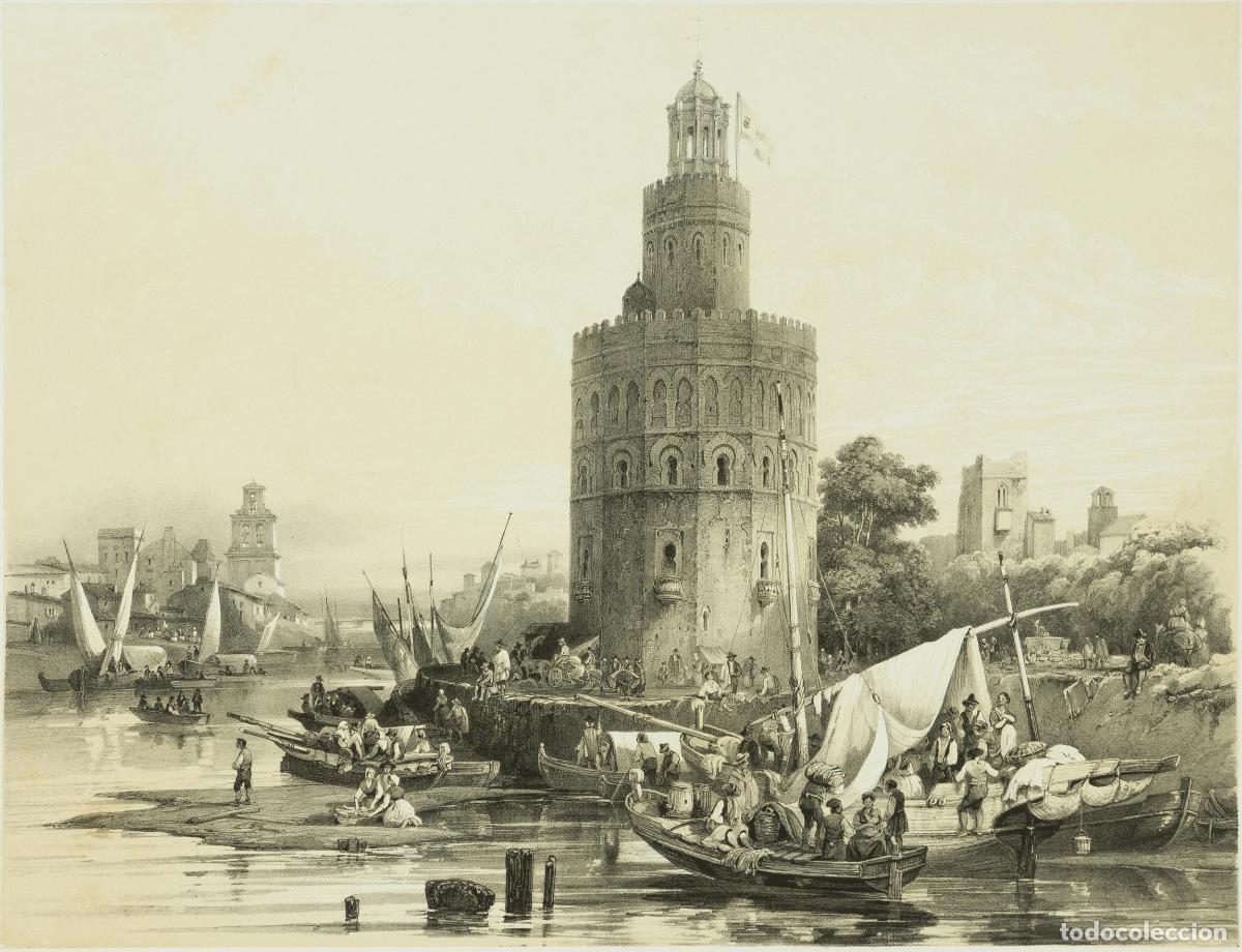 Arte: Vista de la Torre del Oro, Sevilla: Torre del Oro en Sevilla - Perez de Villa-Amil, Genaro