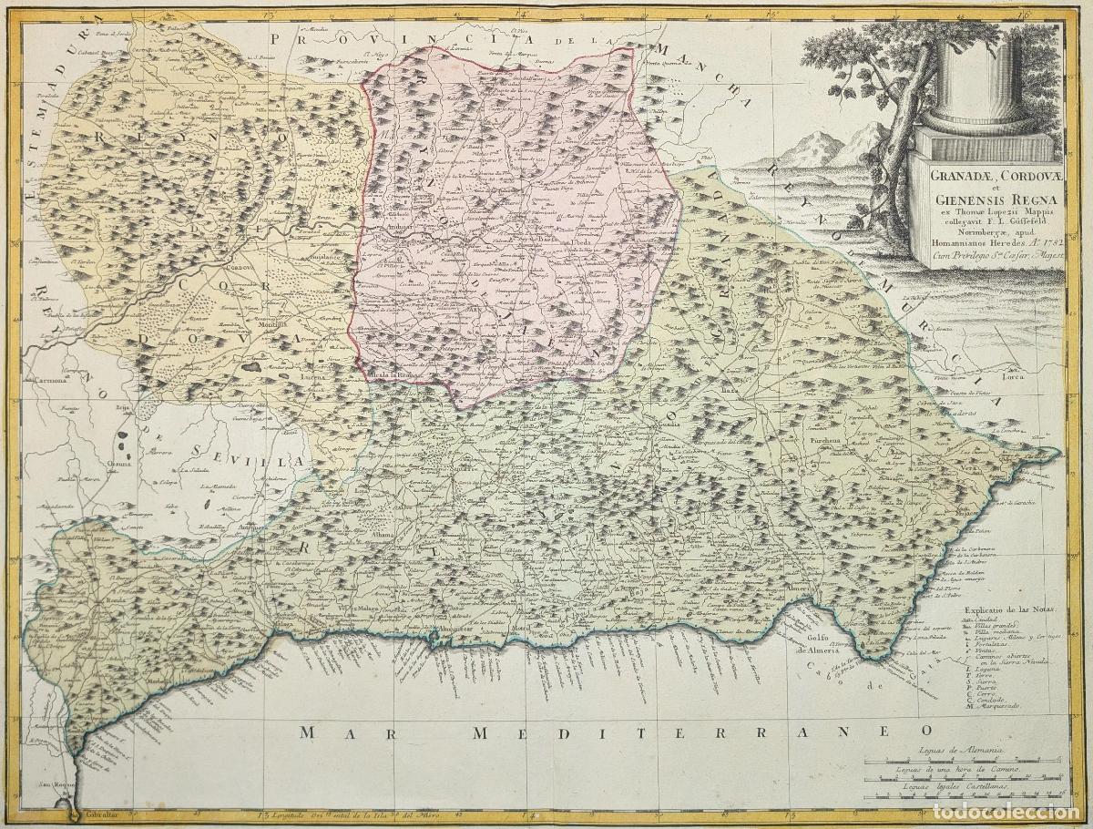 Arte: Mapa de los reinos de Granada, C&oacute;rdoba y Ja&eacute;n: Granadae, Cordovae et Gienensis Regna - L&oacute;pez, Thom&aacute;s