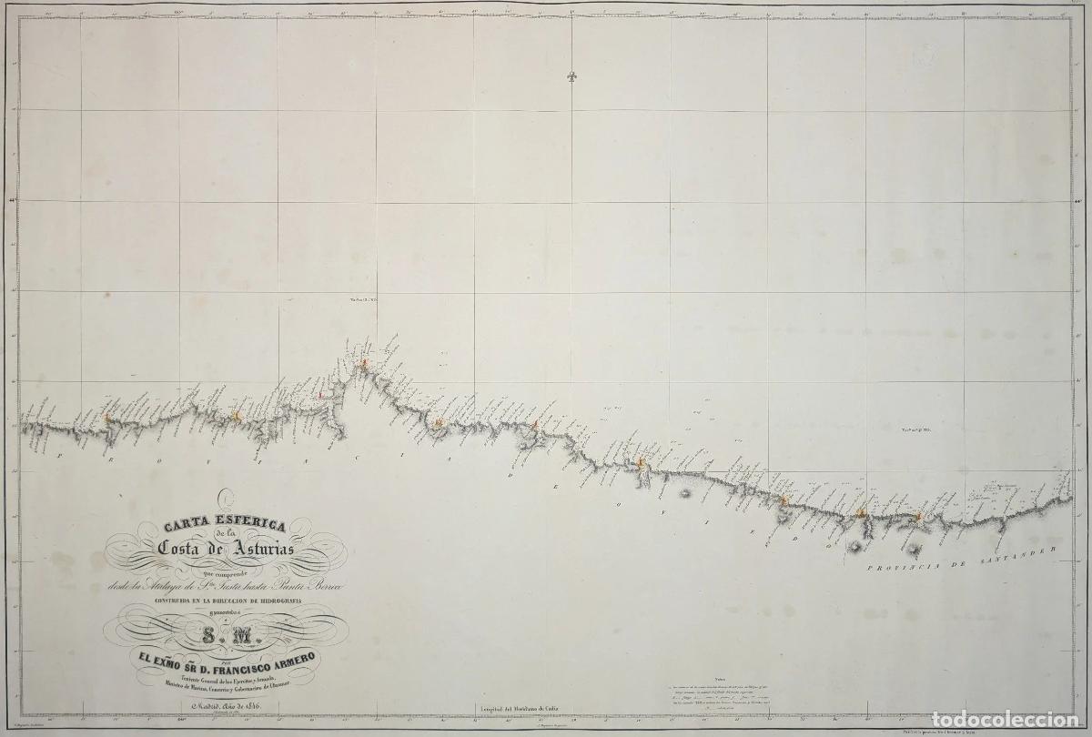 Arte: Mapa de la costa de Asturias: Carta esferica de la Costa de Asturias que comprende desde la Atalaya