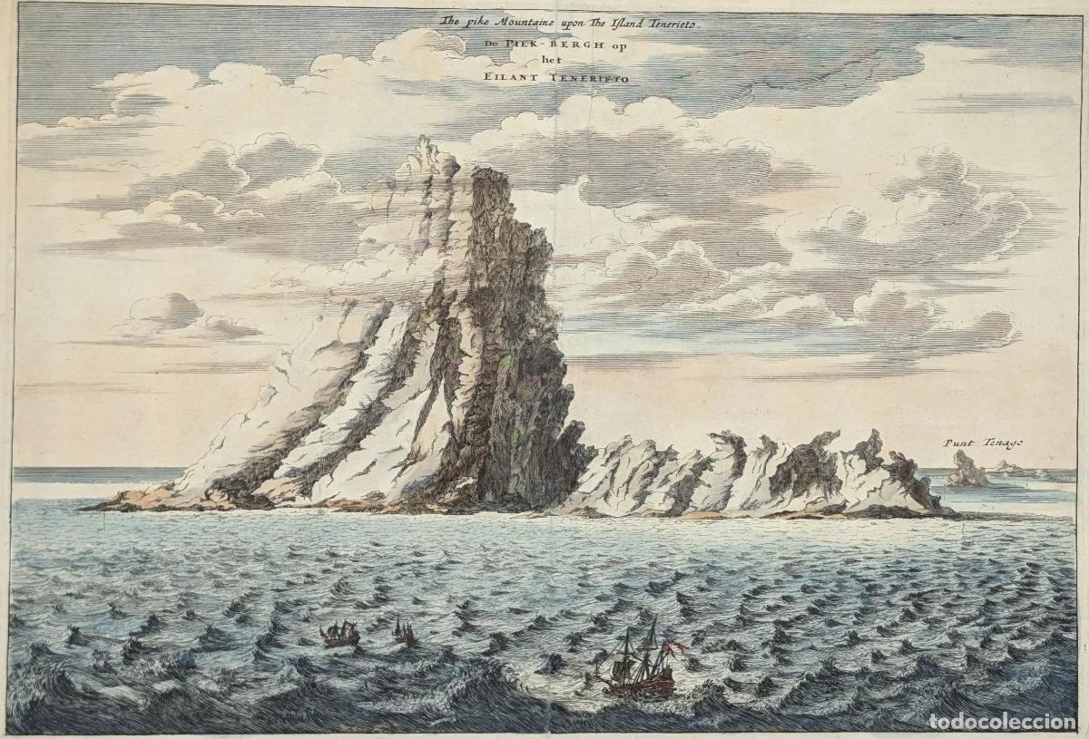 Arte: Grabado del Teide, Tenerife, Islas Canarias: The pike Mountaine upon The Island Tenerieto. De Piek -