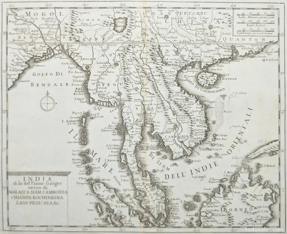 Arte: Mapa del Sudeste Asi&aacute;tico, India e Indochina: India di la del Fiume Ganges overo di Malacca Siam Cam