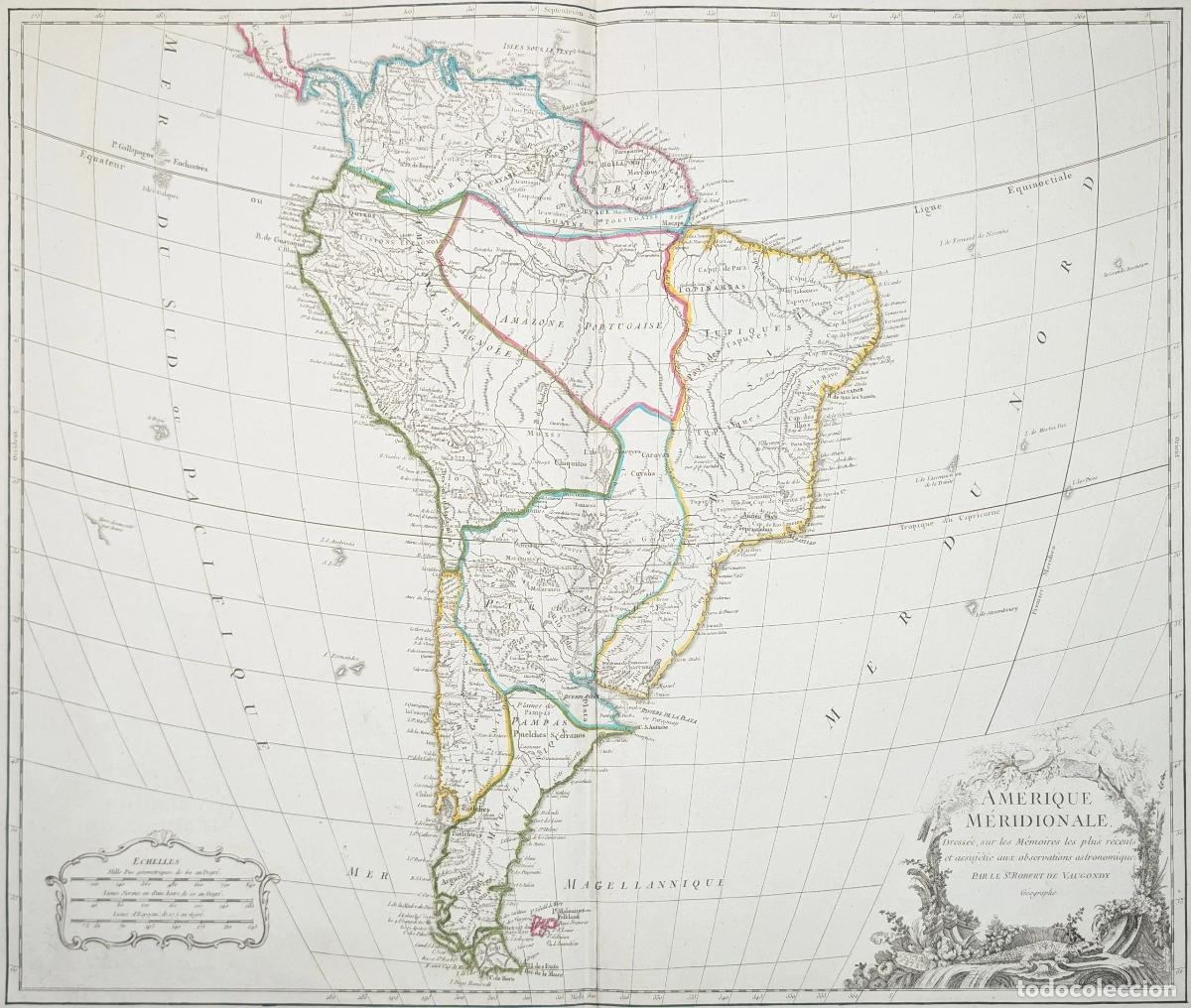 Arte: Mapa de Am&eacute;rica del Sur: Am&eacute;rique M&eacute;ridionale dress&eacute;e sur les M&eacute;moires les plus r&eacute;cents et assuj&eacute;tie
