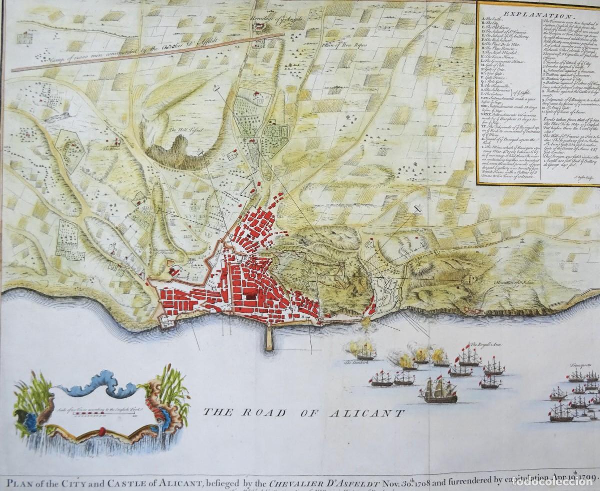 Arte: Alicante, sitio 1708/1709 Tindal/Rapin/Basire, 1745, Plan of the City and Castle of Alicant