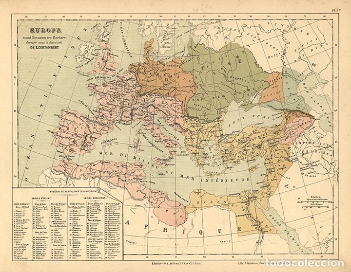 Arte: MAPA DE EUROPA ANTES DE LA INVASI&Oacute;N B&Aacute;RBARA, 1872, LITOGRAF&Iacute;A DE EUG&Egrave;NE CORTAMBERT. CARTOGRAF&Iacute;A