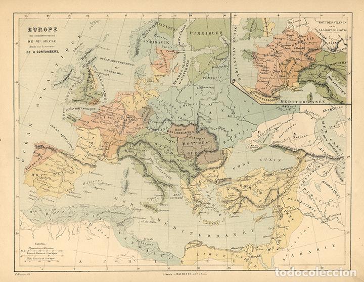 Arte: MAPA DE EUROPA DEL SIGLO VI, LITOGRAF&Iacute;A DE EUG&Egrave;NE CORTAMBERT. CARTOGRAF&Iacute;A, CARTA GEOGR&Aacute;FICA