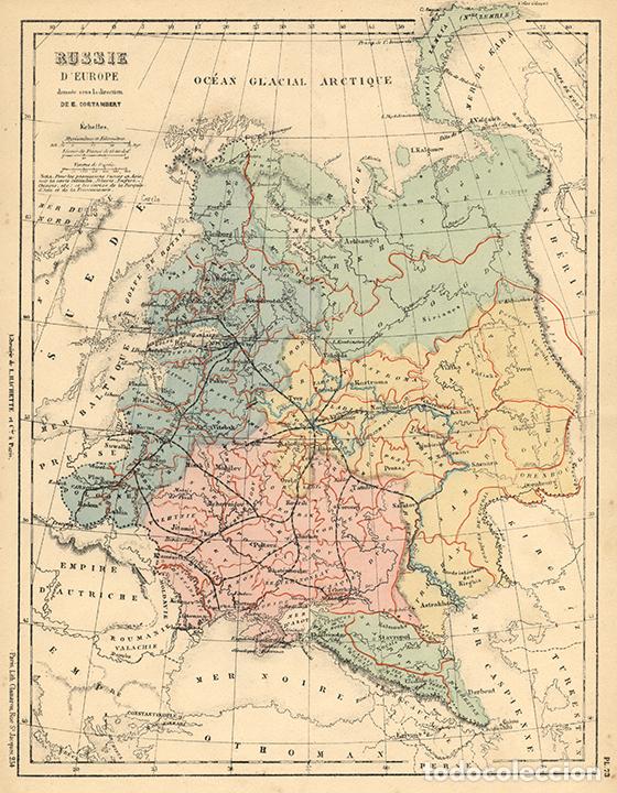 Arte: MAPA DE LA RUSIA EUROPEA, DE 1872, LITOGRAF&Iacute;A DE EUG&Egrave;NE CORTAMBERT. CARTOGRAF&Iacute;A, CARTA GEOGR&Aacute;FICA