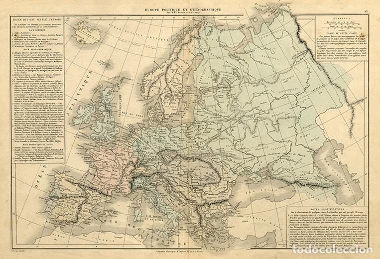 Arte: MAPA POL&Iacute;TICO Y ETNOGR&Aacute;FICO DE EUROPA DE 1865, LITOGRAF&Iacute;A DE DRIOUX & LEROY. CARTOGRAF&Iacute;A, CARTA
