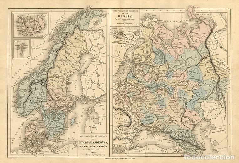 Arte: MAPA DE ESCANDINAVIA Y RUSIA EUROPEA, 1865, LITOGRAF&Iacute;A DE DRIOUX & LEROY. CARTOGRAF&Iacute;A, GEOGRAF&Iacute;A