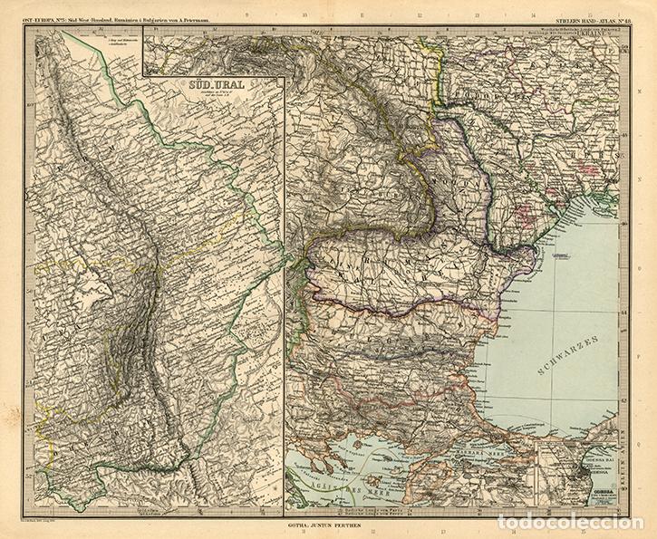 Arte: MAPA (GRABADO COBRE DE 1890) DEL SUR DE LOS URALES Y LA FRONTERA DANUBIANA RUSA. STIELER&rsquo;S