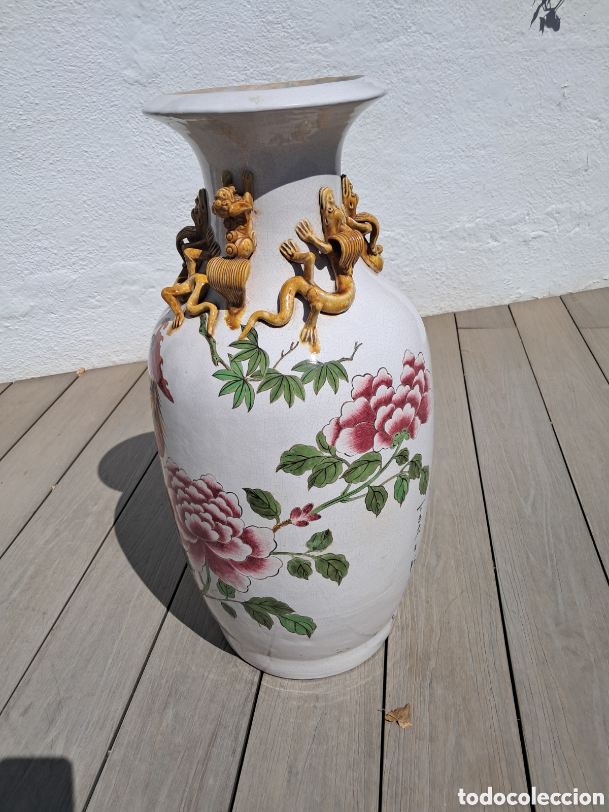 Arte: Gran jarr&oacute;n DANA estilo oriental con f&eacute;nix y decoraci&oacute;n dorada