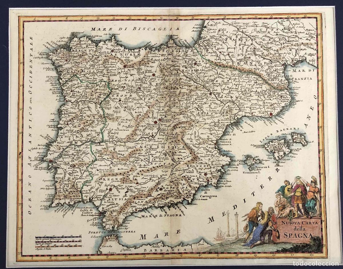 Arte: MAPA COLOREADO NUOVA CARTA DELLA SPAGNA. ZATTA ANTONIO, A&Ntilde;O 1740