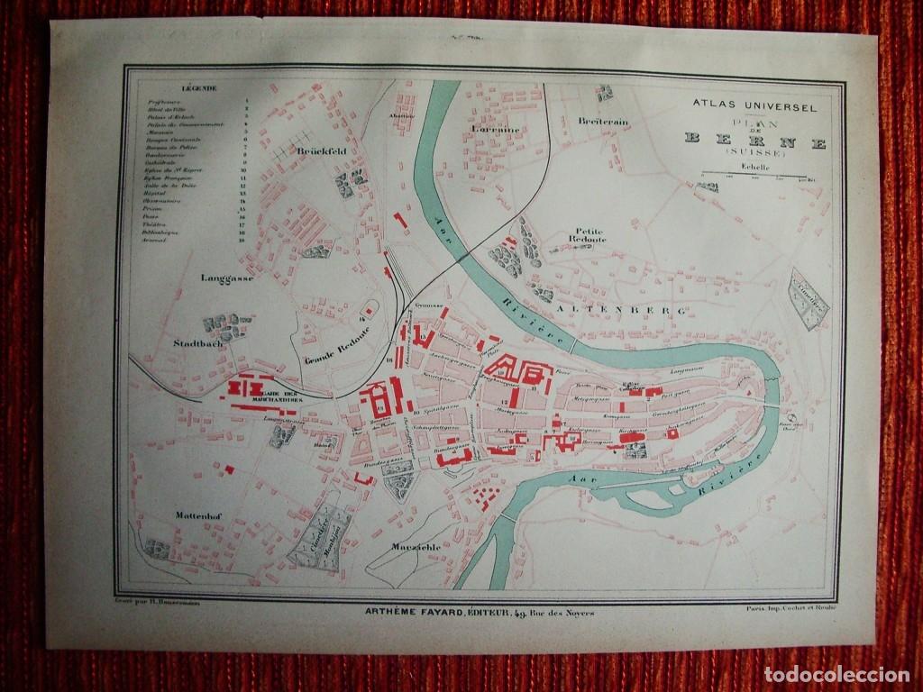 Arte: 1878- 3 PLANOS MAPAS.BERNA ZURICH GINEBRA. SUIZA. ORIGINALES