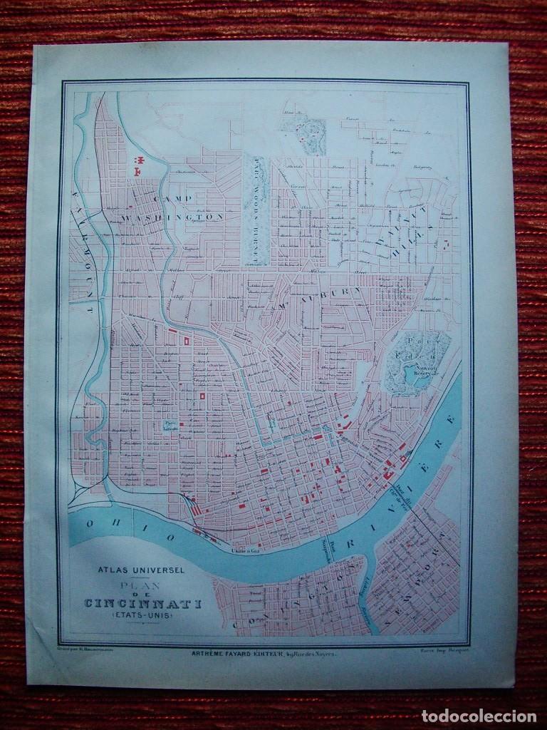 Arte: 1878- 2 PLANOS MAPAS. CINCINNATI SAN LUIS. ESTADOS UNIDOS. ORIGINALES