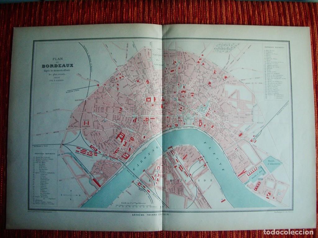 Arte: 1878- 4 PLANOS MAPAS. BURDEOS MARSELLA LYON NANTES. FRANCIA. ORIGINALES