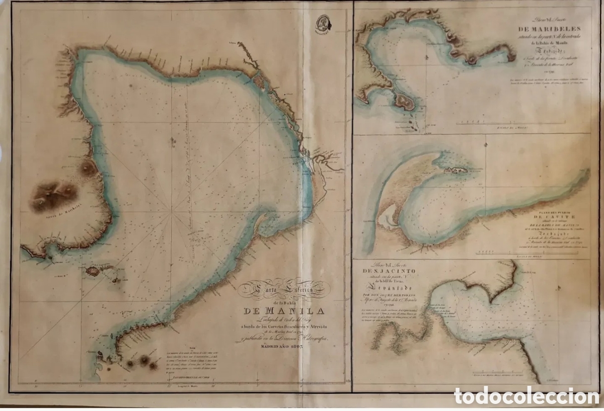 Arte: Carta Esf&eacute;rica de la Bah&iacute;a de Manila (1807). Expedici&oacute;n Malaspina, 1792. Filipinas.