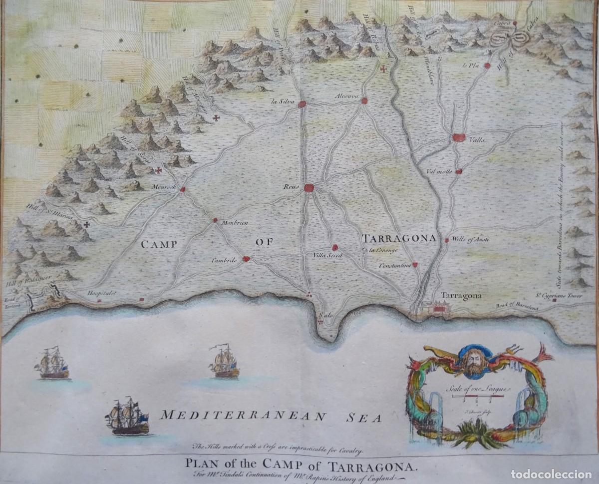 Arte: Catalu&ntilde;a, Tarragona, Reus, Salou, Camp de Tarragona. Tindal/Rapin/Basire, 1745, Plan of the Camp of