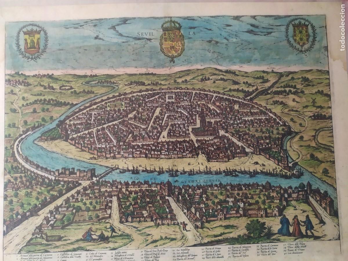 Arte: MAPA DE LA CIUDAD DE SEVILLA. CIVITATES ORBIS TERRARUM. PLASTIFICADO. IGN.
