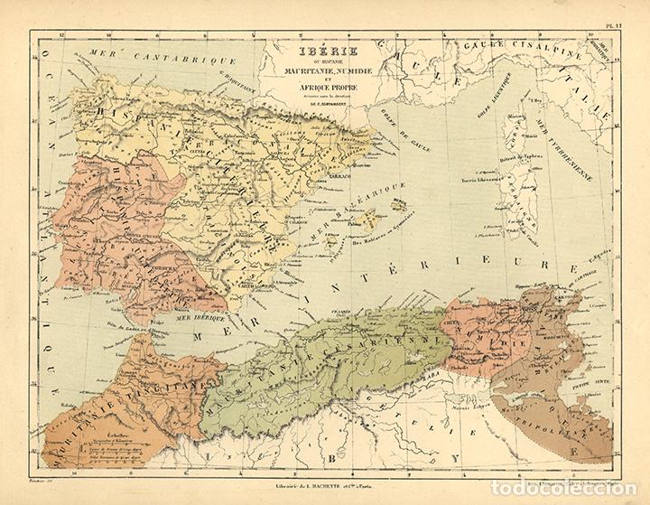Arte: MAPA DE IBERIA, MAURITANIA, NUMIDIA Y &Aacute;FRICA PROPIA, 1872, LITOGRAF&Iacute;A DE E. CORTAMBERT. CARTOGRAF&Iacute;A