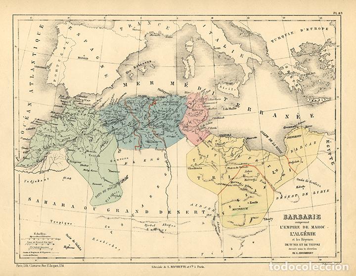 Arte: MAPA DE LA BERBER&Iacute;A (MAGREB), DE 1872, LITOGRAF&Iacute;A DE E. CORTAMBERT. CARTOGRAF&Iacute;A, CARTA GEOGR&Aacute;FICA