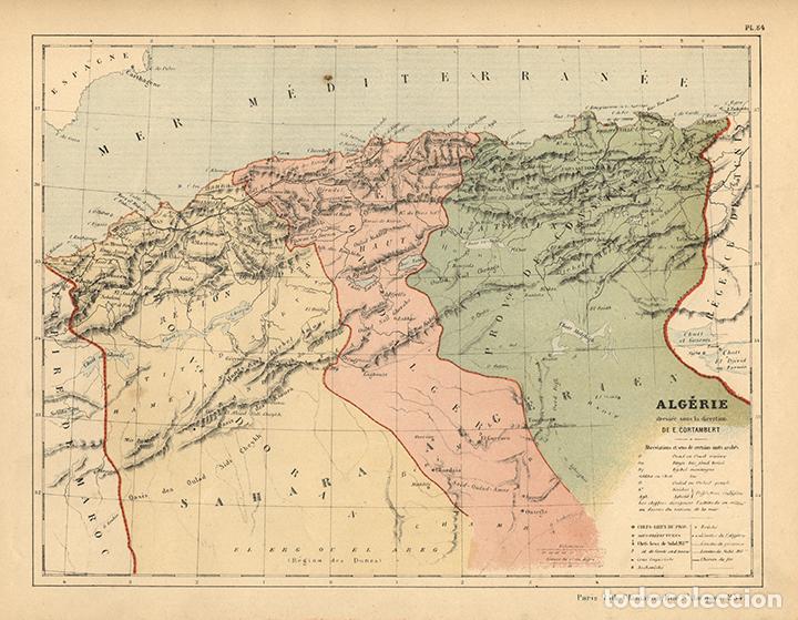 Arte: MAPA DE ARGELIA EN 1872, LITOGRAF&Iacute;A DE EUG&Egrave;NE CORTAMBERT. CARTOGRAF&Iacute;A, CARTA GEOGR&Aacute;FICA