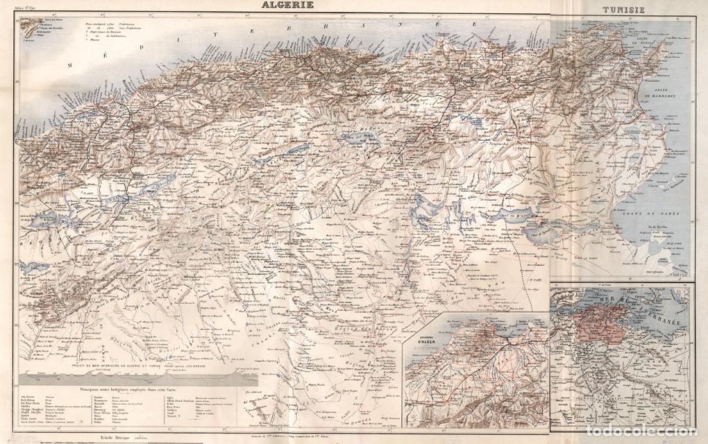Arte: MAPA DE ARGELIA Y T&Uacute;NEZ, MAPA MILITAR DE 1887, ATLAS SAINT-CYR, LITOGRAF&Iacute;A. CARTOGRAF&Iacute;A, CARTA