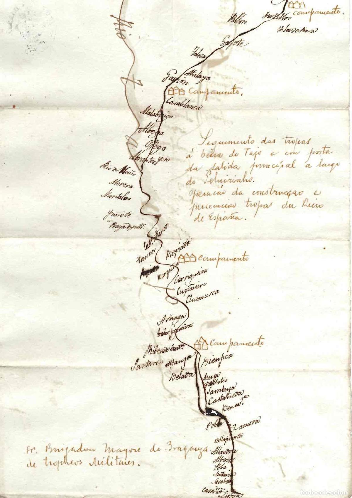 Arte: CROQUIS SEGUIMIENTO DE TROPAS GUERRA FANTASTICA O GUERRA HISPANO-PORTUGUESA C.1762