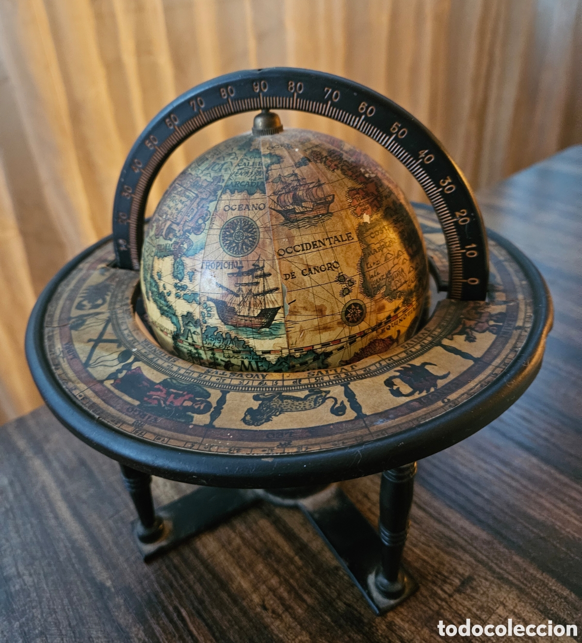 Arte: ​Esfera Armilar y Globo Terr&aacute;queo Vintage Estilo Cl&aacute;sico Coronelli con Zod&iacute;aco | Doble Giro (19 cm)