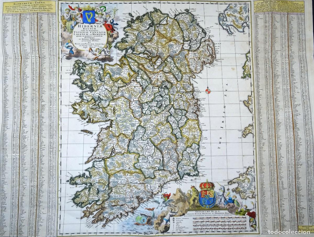 Arte: Irlanda, mapa raro y de gran tama&ntilde;o, N. Visscher, 1690, Hibernae Regnum&hellip;