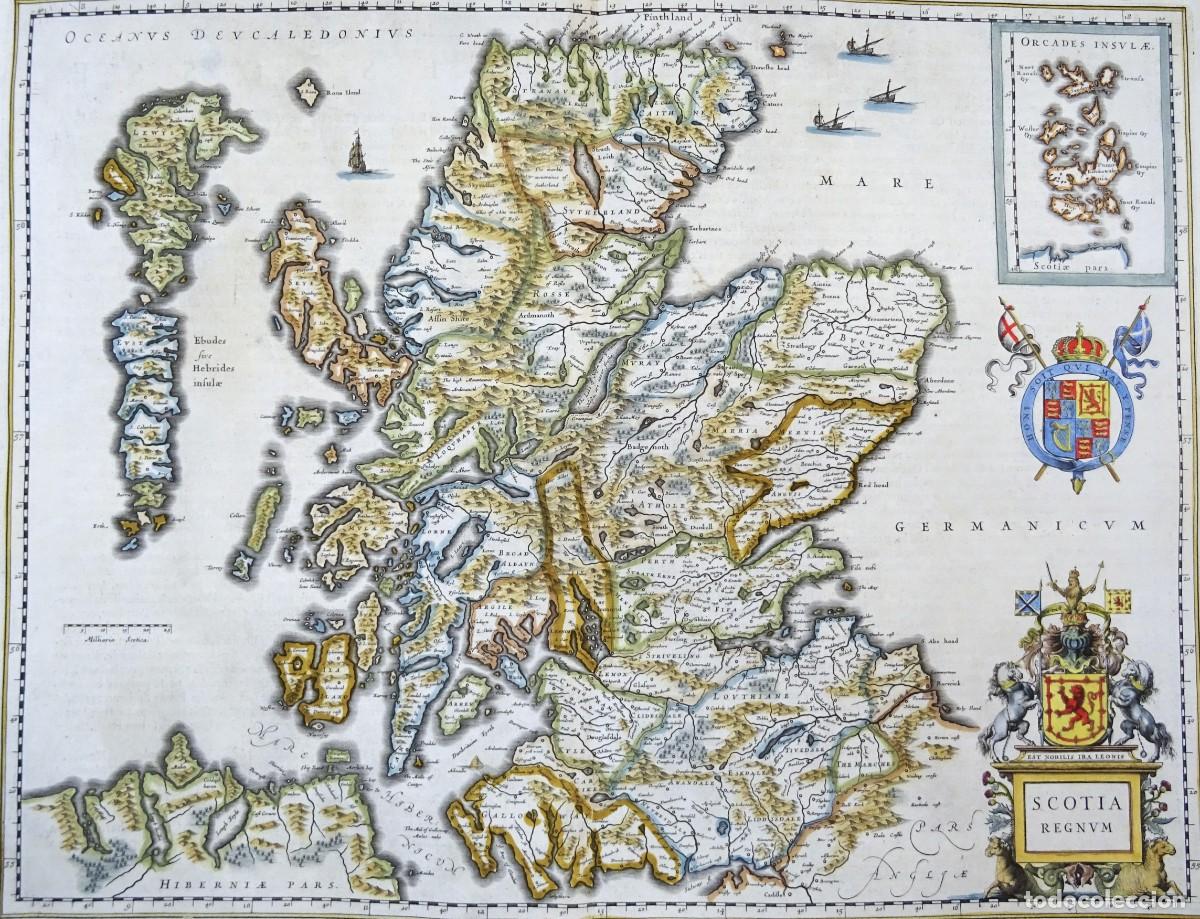 Arte: Reino Unido, Escocia, mapa grande por W. Blaeu, 1635, Scotia Regnum