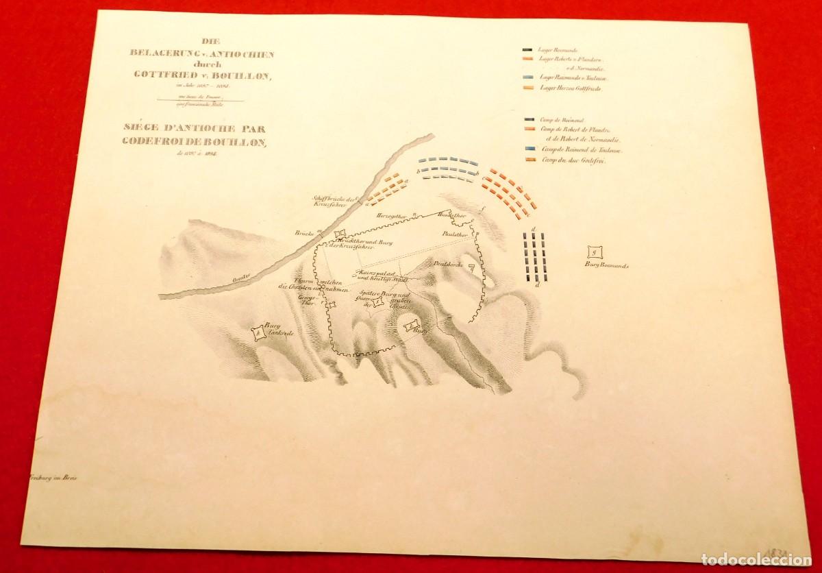 Arte: A&ntilde;o 1831 Litograf&iacute;a original - Sitio de Antioqu&iacute;a 1097-1098 Primera cruzada - Coloreada a mano
