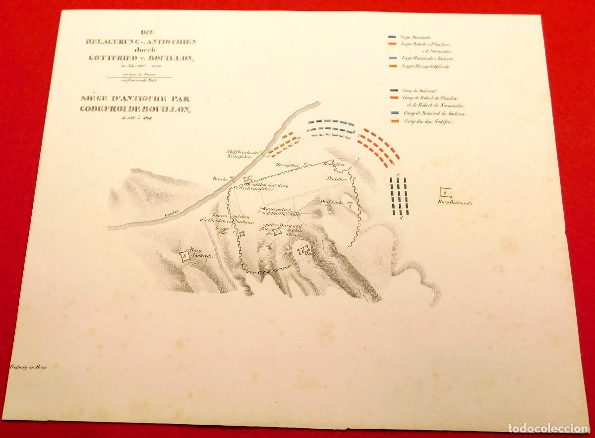 Arte: A&ntilde;o 1831 Litograf&iacute;a original Sitio de Antioqu&iacute;a 1097-1098 Primera Cruzada - Coloreado a mano