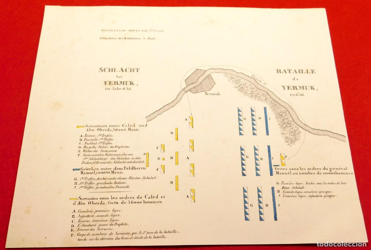 Arte: A&ntilde;o 1831 Litograf&iacute;a original &ndash; Batalla de Yarmuk 636&ndash; Conquista musulmana de Siria