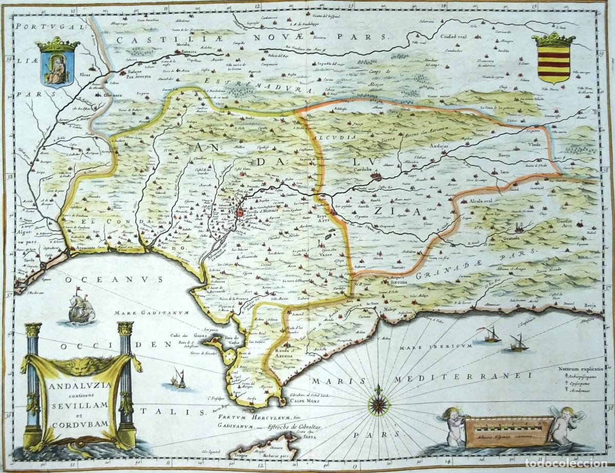 Arte: Andalucia, Sevilla, Cordoba, Malaga, Cadiz... J. Blaeu, 1661, Andaluzia continens Sevillam et Cordub
