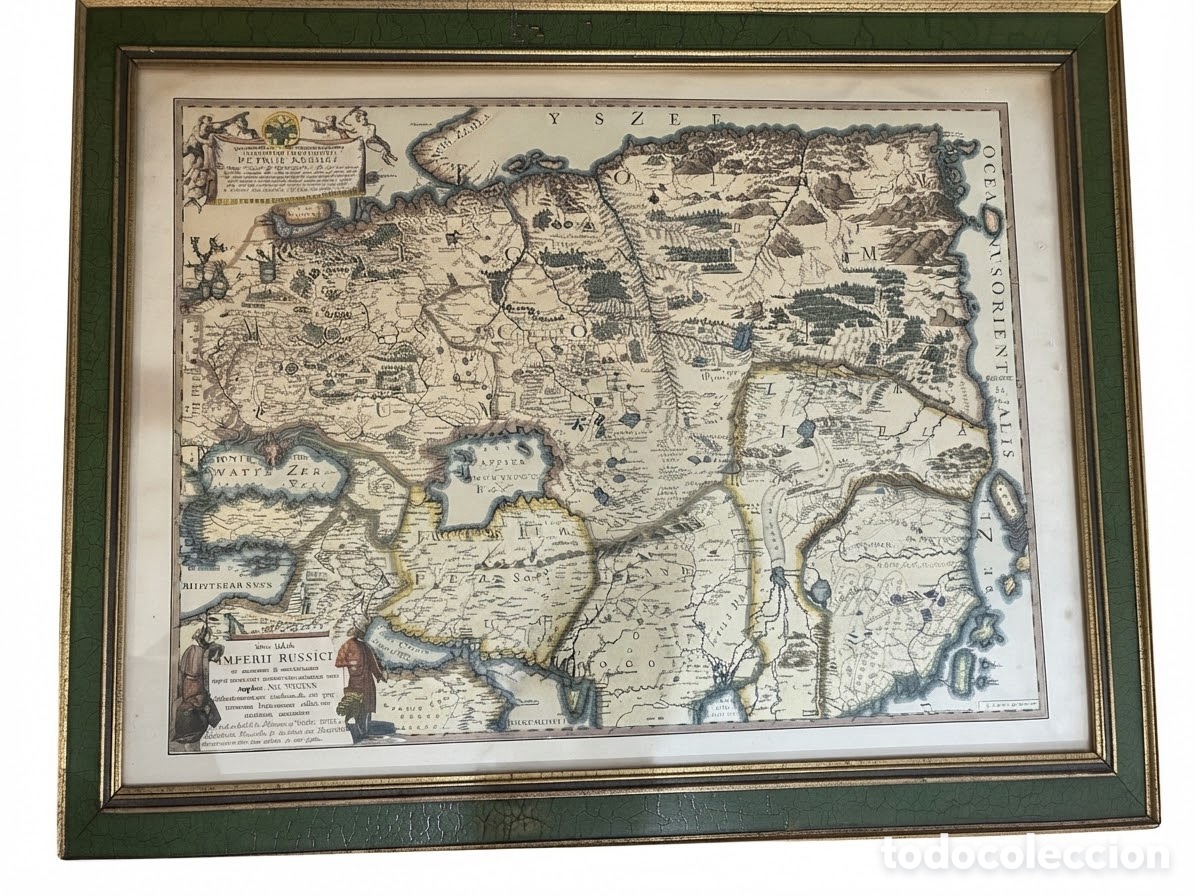 Arte: Cuadro mapa antiguo Imperio Ruso decorativo con marco verde
